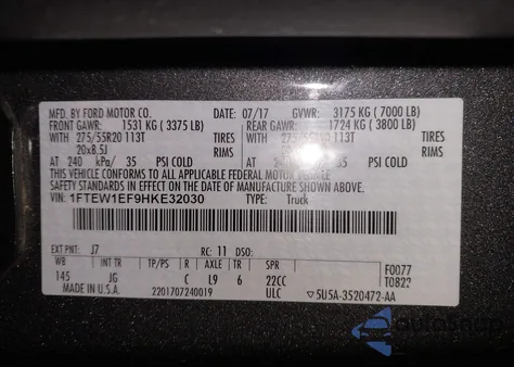 2017 Ford F-150 Xl z USA, uszkodzony, nr VIN 1FTEW1EF9HKE32030